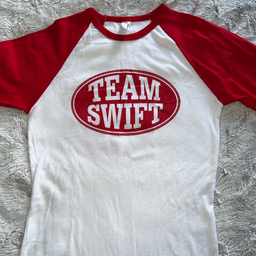 American Apparel Red and White Graphic Raglan Tee